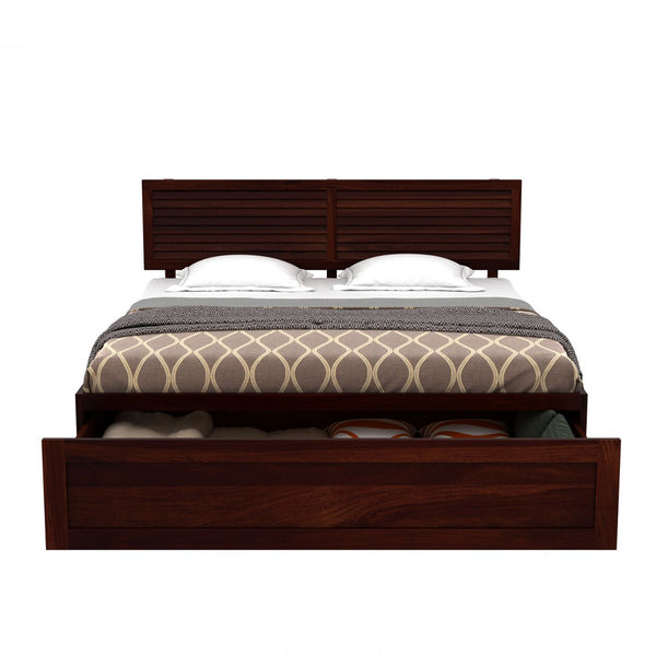 Hearti Sheesham Wood Queen Size Bed In Walnut FinishWith Box & Drawer Storage (60 x 78 inches)