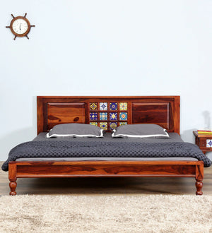 Rangrez Solid Wood King Size Bed In Honey Oak Finish (72 - 78 inch Mattress Size)