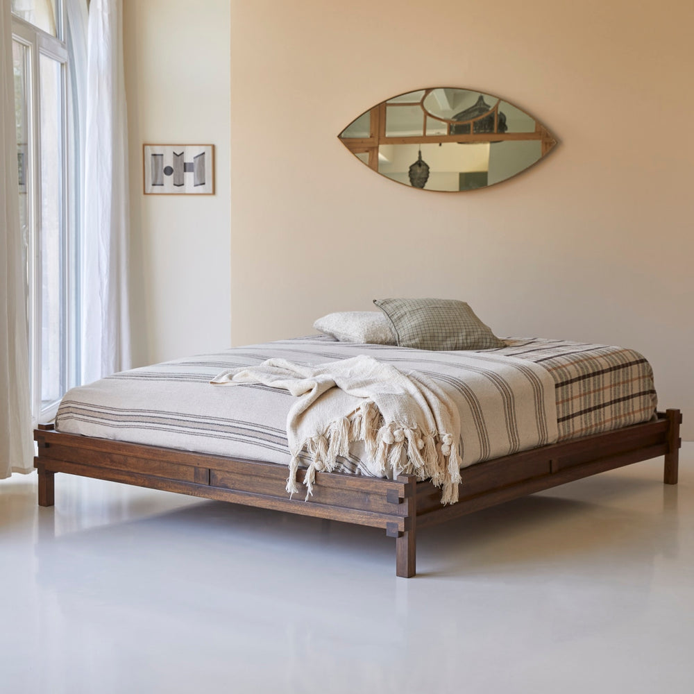 Quinlynn Solid wood Queen Size Bed in Provincial Teak Finish (Matrress Size 60-78 inches )