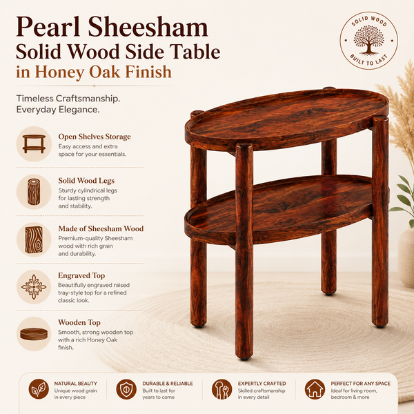 Pearl Sheesham Wood Side Table in Honey Oak Finish