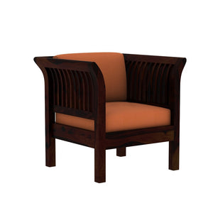 Haveli 3+1+1 Seater Wooden Sofa (Orange Colour, Walnut Finish)