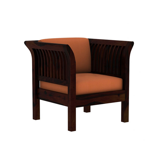 Haveli 3+1+1 Seater Wooden Sofa (Orange Colour, Walnut Finish)