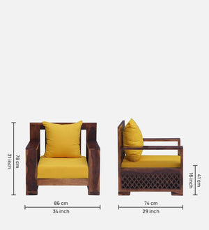 Salamanca Sheesham Wood 1 Seater Sofa In Mustard and Provincial Teak Finish