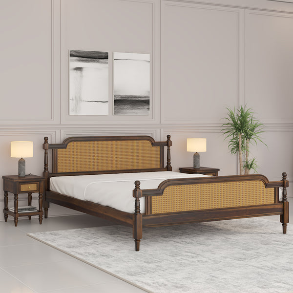 Cane Solid wood King Size Bed in Provincial Teak Finish (Matrress Size 72-78 inches )
