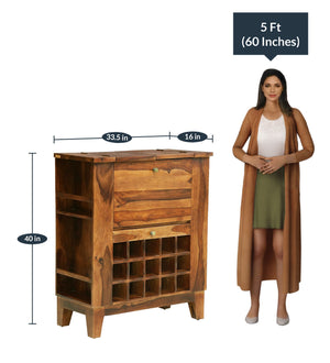 Winfrey Sheesham Wood Bar Cabinet In Rustic Teak Finish