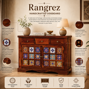 Rangrez Sheesham Wood Sideboard In Honey Oak Finish