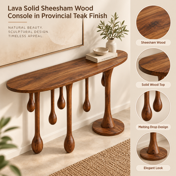 Lava Solid Sheesham Wood Console In Provincial Teak Finish