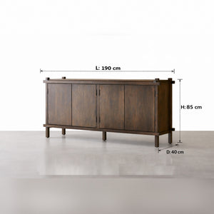 Diner Solid Mango Wood Sideboard with 4 Door in Provincial Teak Finish