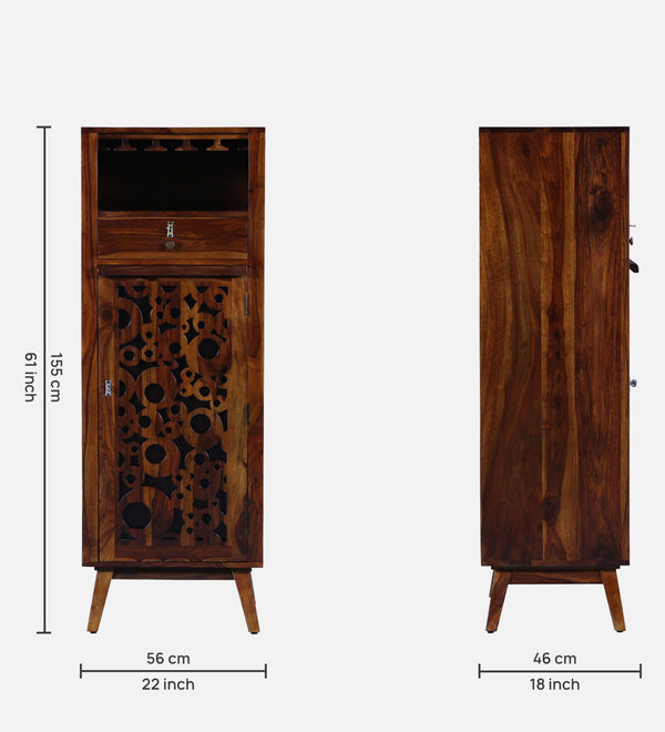 Lifty Sheesham Wood Tall Bar Cabinet In Provincial Teak Finish
