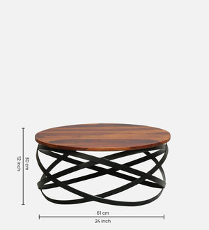 Ainaro Metal Round Coffee Table In Honey Oak Finish