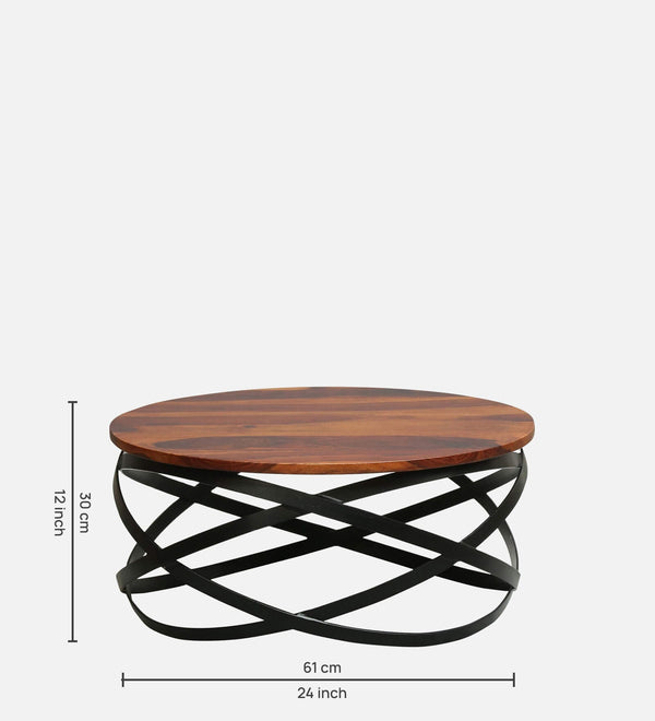 Ainaro Metal Round Coffee Table In Honey Oak Finish