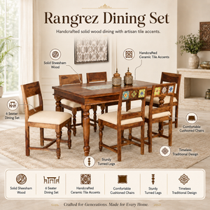 Rangrez Sheesham Wood 6 Seater Dining Set In Provincial Teak Finish With Cushioned Chair