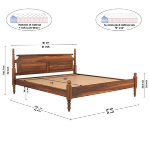 Bala Sheesham Wood Queen Size Bed In Teak Finish Without Storage (60 x 78 inches)