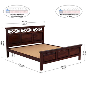 Tulsi Sheesham Wood Queen Size Bed In Walnut Finish Without Storage (60 x 78 inches)