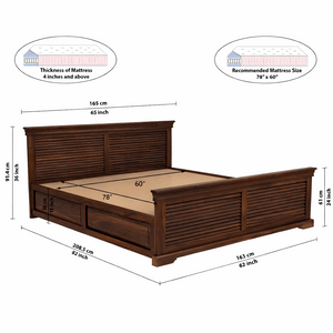 Hearti Sheesham Wood Queen Size Bed In Walnut FinishWith Box Storage (60 x 78 inches)