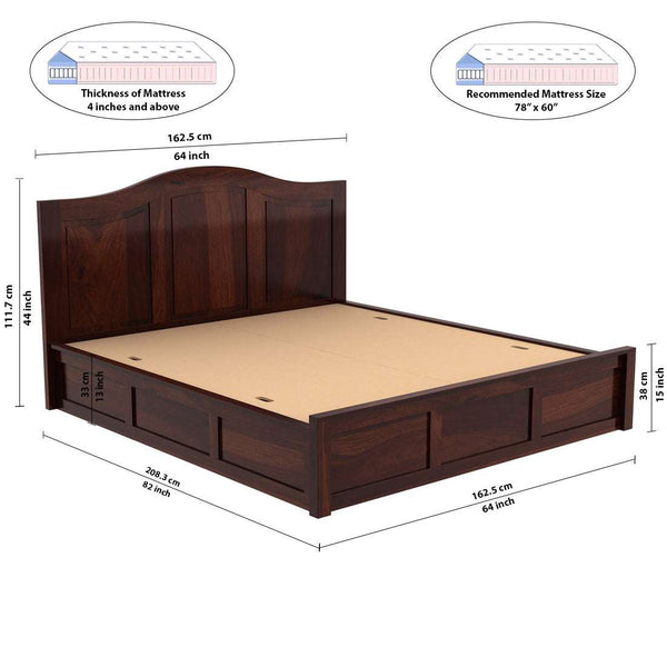 Sniu Sheesham Wood Queen Size Bed In Walnut Finish With Box Storage (60 x 78 inches)