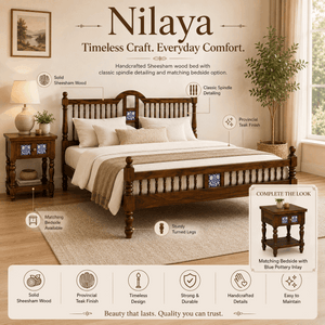 Nilaya Sheesham Wood Queen Size Bed In Provincial teak Finish (60 - 78 inch Mattress Size)