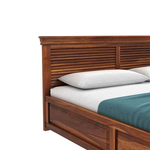 Hearti Sheesham Wood Queen Size Bed In Teak Finish With Box Storage (60 x 78 inches)