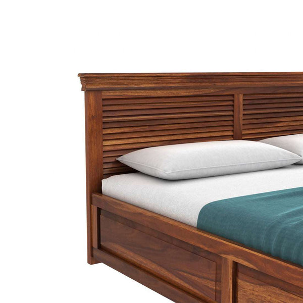 Hearti Sheesham Wood Queen Size Bed In Teak Finish With Box Storage (60 x 78 inches)
