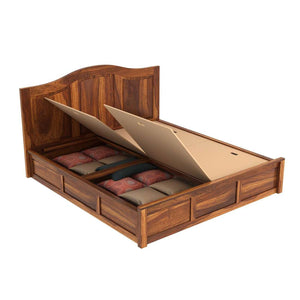Sniu Sheesham Wood Queen Size Bed In Teak Finish With Box Storage (60 x 78 inches)