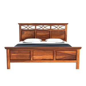 Tulsi Sheesham Wood Queen Size Bed In Teak Finish Without Storage (60 x 78 inches)