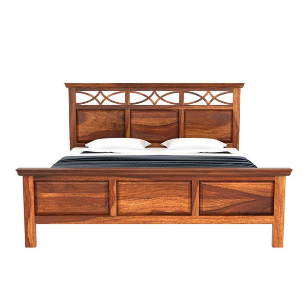 Tulsi Sheesham Wood Queen Size Bed In Teak Finish Without Storage (60 x 78 inches)
