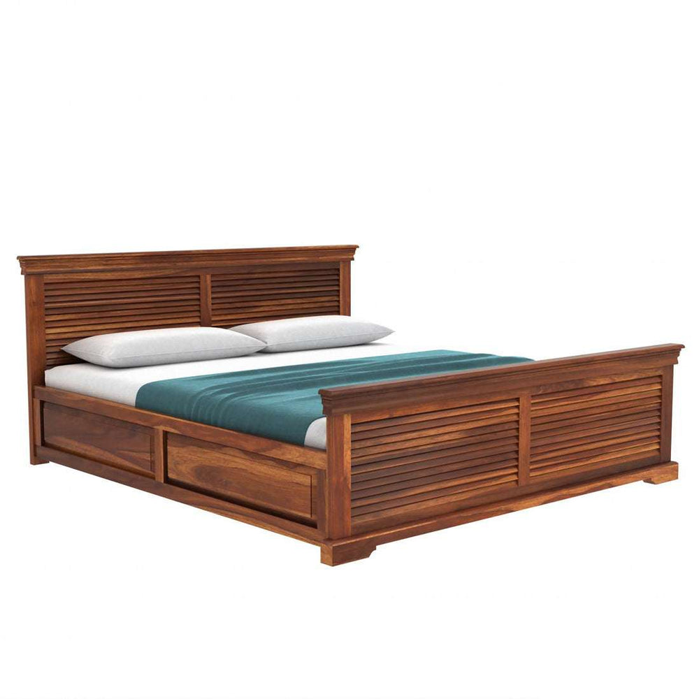 Hearti Sheesham Wood King Size Bed In Teak Finish With Box Storage (72 x 78 inches)