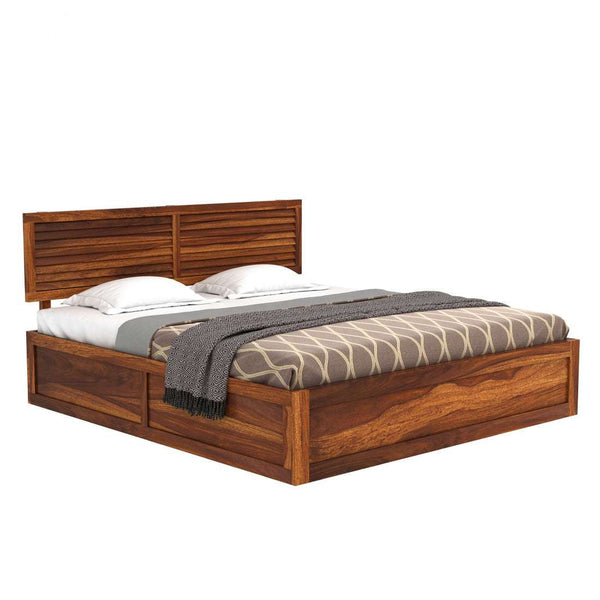 Hearti Sheesham Wood Queen Size Bed In Teak Finish With Box & Drawer Storage (60 x 78 inches)