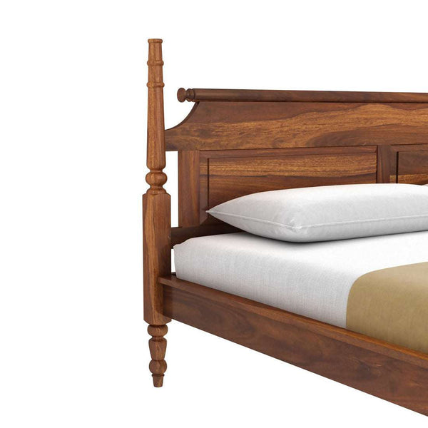 Bala Sheesham Wood Queen Size Bed In Teak Finish Without Storage (60 x 78 inches)