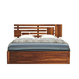 Perper Sheesham Wood Queen Size Bed In Teak Finish With Hydraulic Storage (60 x 78 inches)