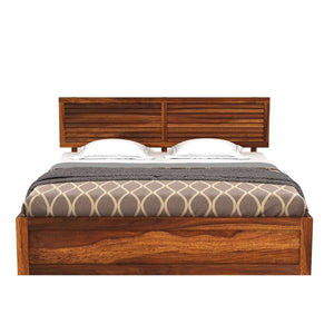 Hearti Sheesham Wood Queen Size Bed In Teak Finish With Box & Drawer Storage (60 x 78 inches)
