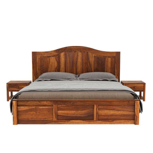 Sniu Sheesham Wood Queen Size Bed In Teak Finish With Box Storage (60 x 78 inches)