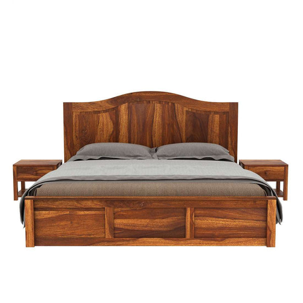 Sniu Sheesham Wood Queen Size Bed In Teak Finish With Box Storage (60 x 78 inches)
