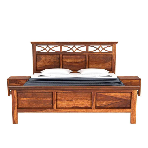 Tulsi Sheesham Wood Queen Size Bed In Teak Finish Without Storage (60 x 78 inches)