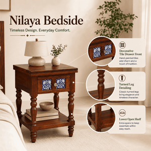 Nilaya Sheesham Wood Bedside Table In Honey Oak Finish With Drawer