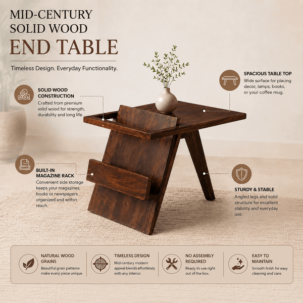 Mora Sheesham Wood End Table In Provincial Teak Finish By Woodsworth