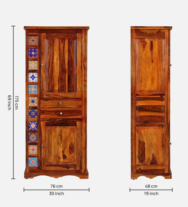 Rangrez Sheesham Wood Bar Cabinet In Honey Oak Finish