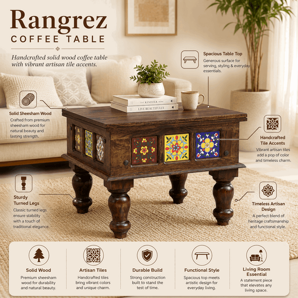 Rangrez Sheesham Wood Coffee Table In Provincial Teak Finish
