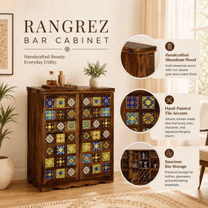 Rangrez Sheesham Wood Bar Cabinet In Provincial Teak Finish