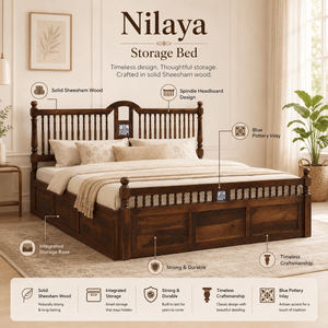 Nilaya Sheesham Wood Queen Size Bed In Provincial Teak Finish With Box Storage (60 - 78 inch Mattress Size)