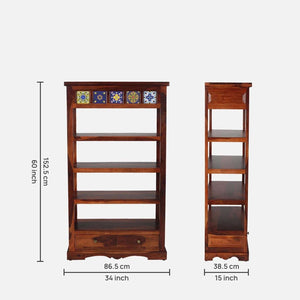 Rangrez Sheesham Wood Book Shelf In Honey Oak Finish