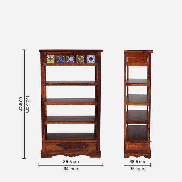 Rangrez Sheesham Wood Book Shelf In Honey Oak Finish