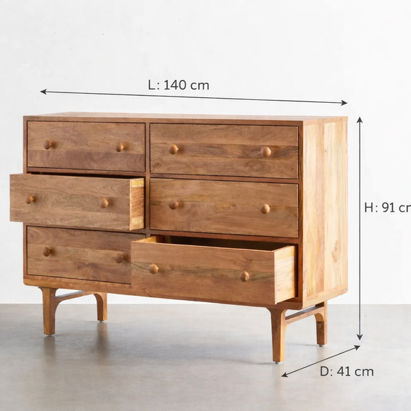 Scala Solid Wood Chest Of 6 Drawers In Matte Finish