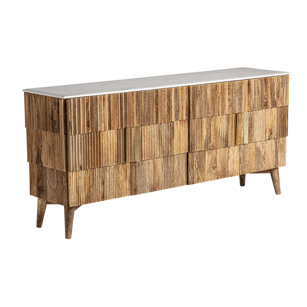 Flovo Solid wood Mango Sideboard with 4 Door in Natual Finish with White Marble top