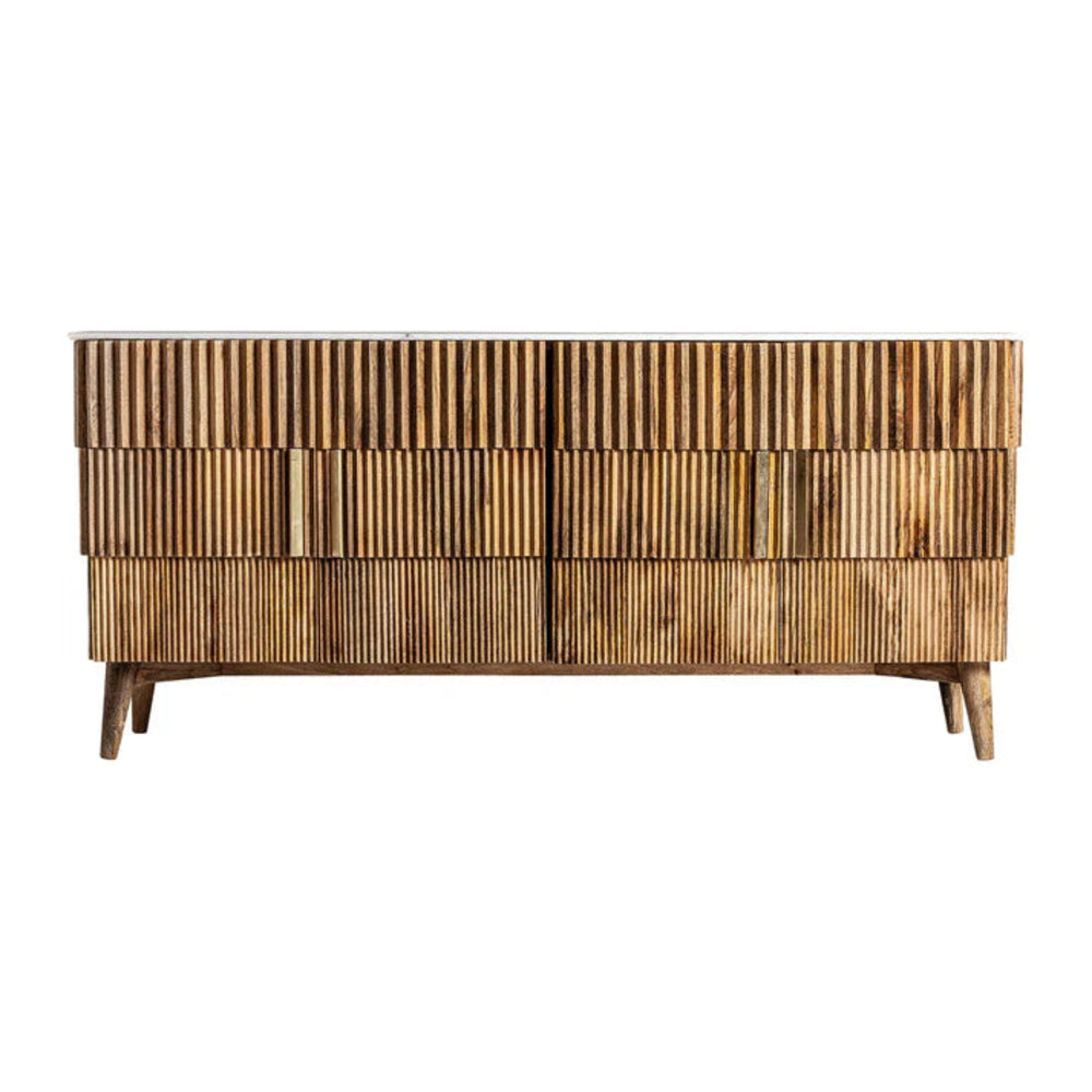 Flovo Solid wood Mango Sideboard with 4 Door in Natual Finish with White Marble top