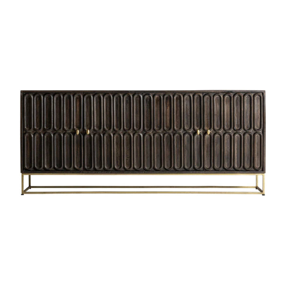 Kibo Solid Mango wood Sideboard with 4 Door in Dark Finish with Metal Base