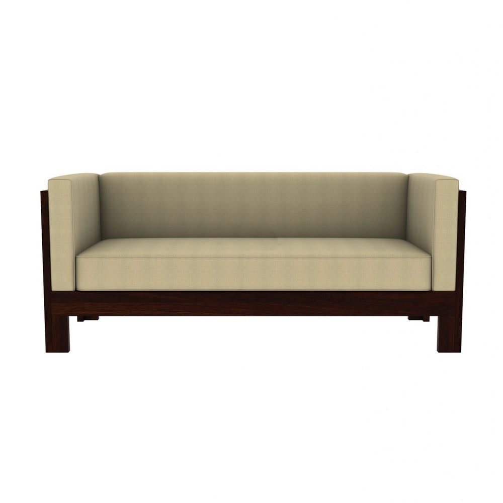 Prashiv 3 Seater Wooden Sofa (Creame Colour, Walnut Finish)