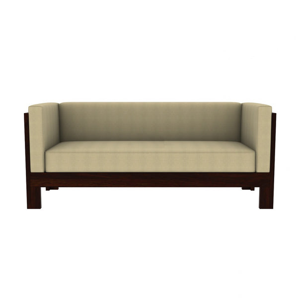 Prashiv 3 Seater Wooden Sofa (Creame Colour, Walnut Finish)