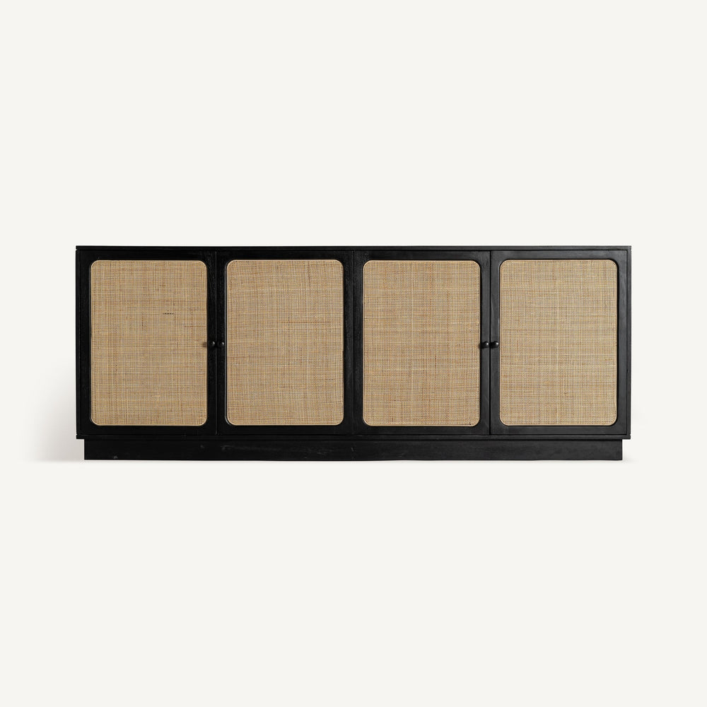 Daisen Solid Mango wood Sideboard with 4 Door in Black Finish