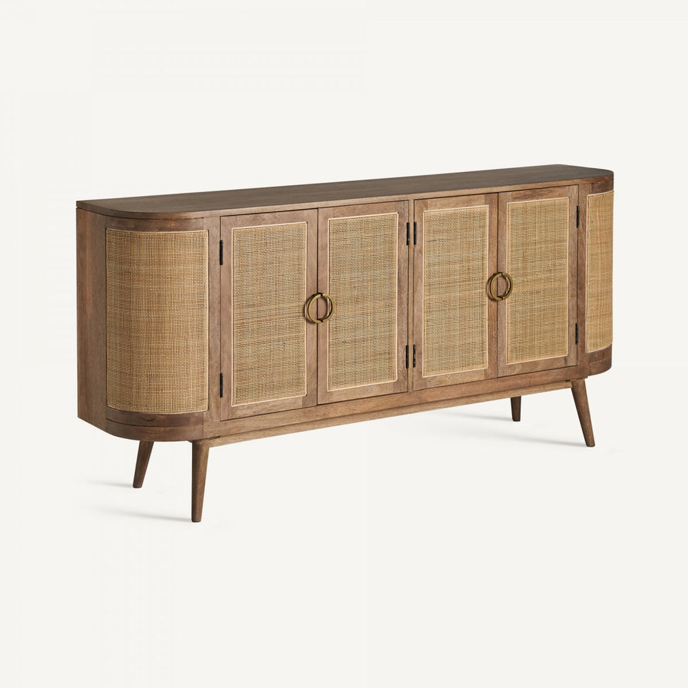 Serengeti Solid Mango wood Sideboard with 4 Door in Rattan curved